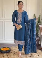 Vichitra Silk Blue Festival Wear Embroidery Work Readymade Suit